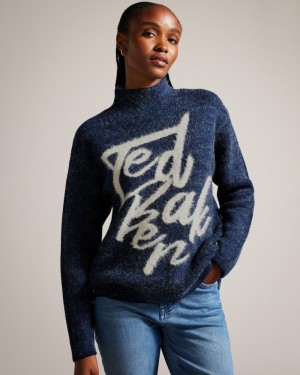 Ted Baker Alyannn Women's Sweaters Blue / Orange | 86594-DREZ