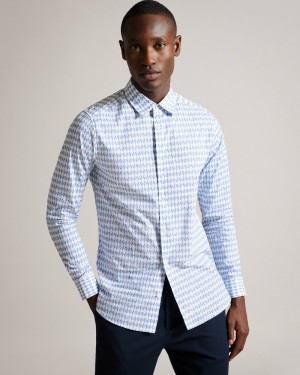 Ted Baker Dibbin Men's Shirts White / Blue | 80763-OYQT